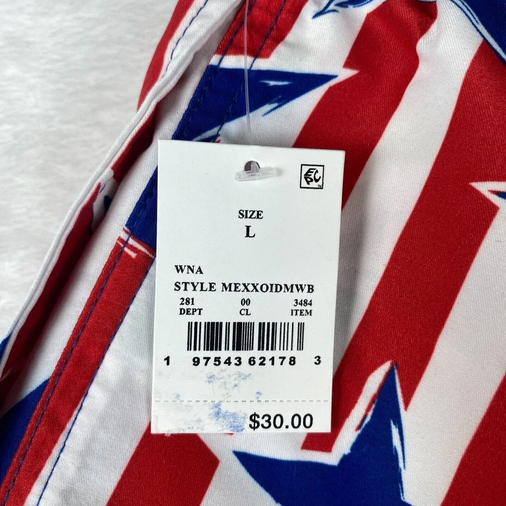 Mad Engine Swim Shorts Men L Blue Red Star Print Striped Americana Thermal Lined